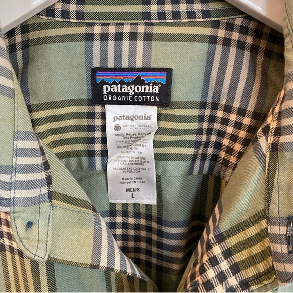 Mens Patagonia Button Down Long Sleeve Plaid Large Green - Picture 2 of 5